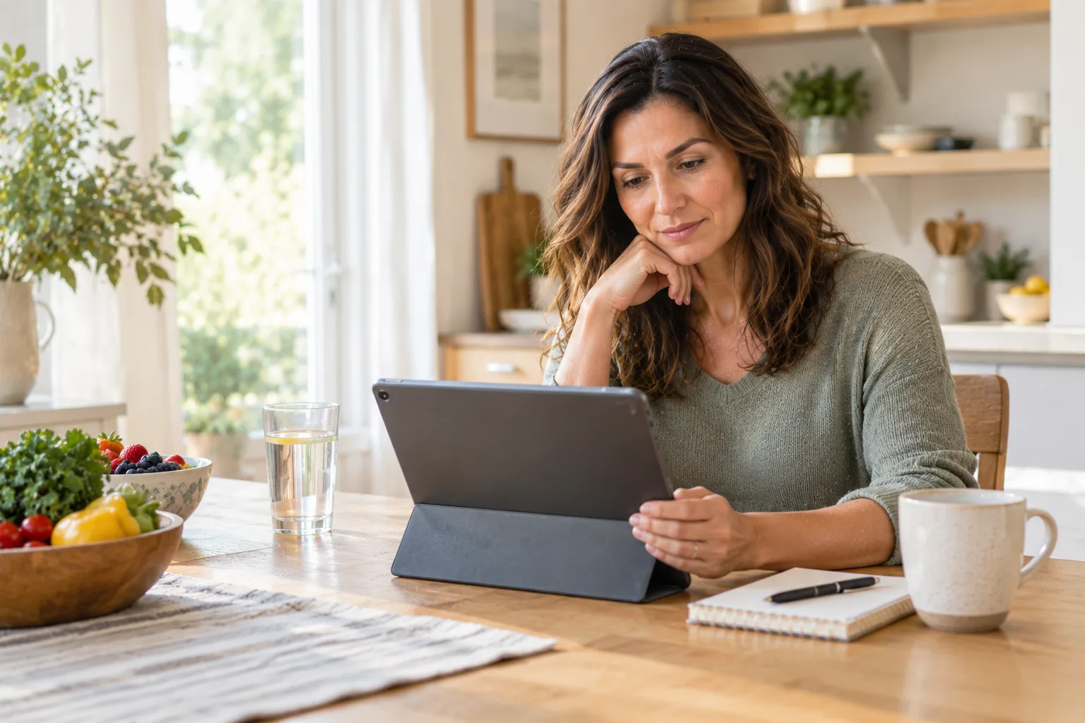 Patient discussing care options with a healthcare provider in a bright consultation setting.