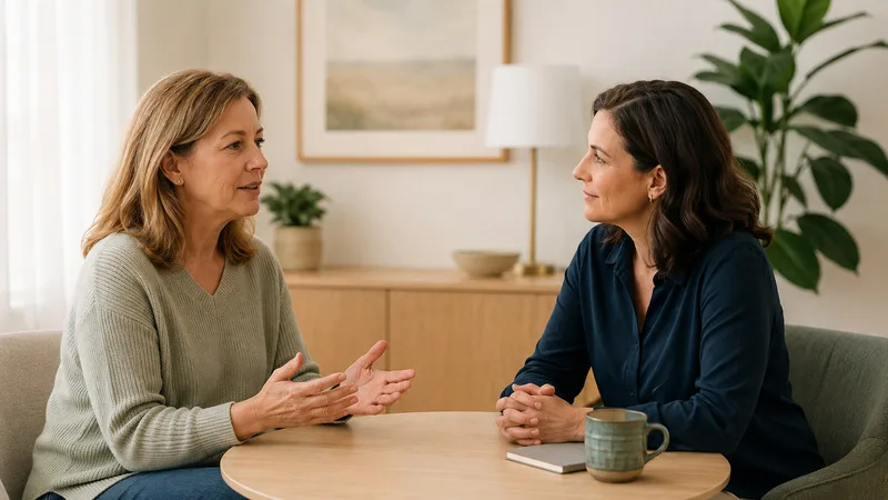 Woman discussing midlife health changes with a healthcare professional.