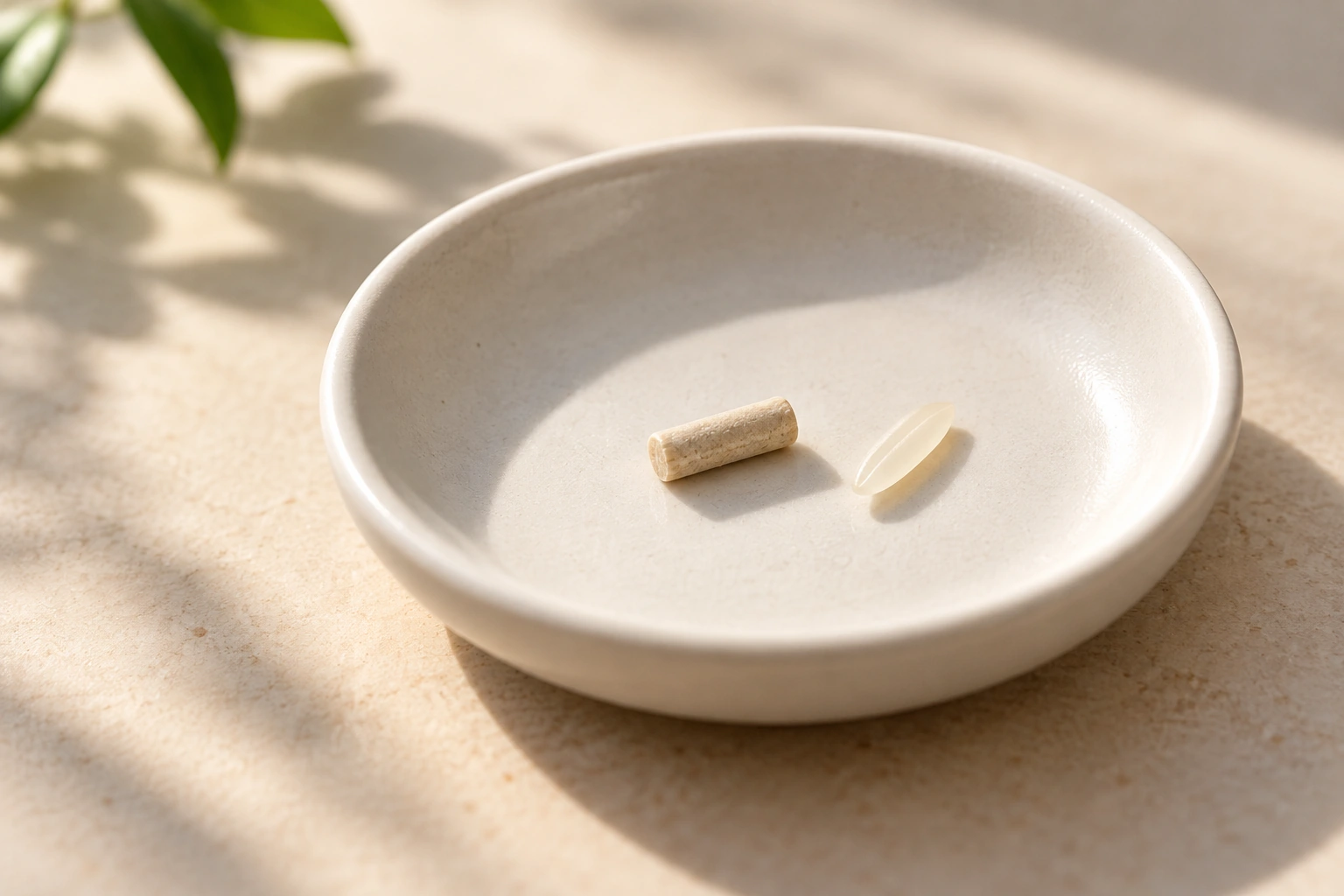 Illustrative small cylindrical pellet beside a grain of rice on a neutral surface