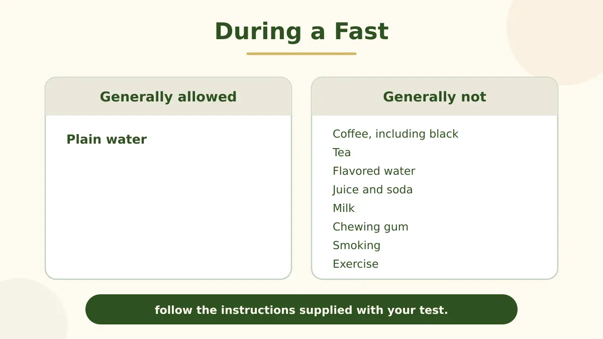 A two-column list headed generally allowed and generally not, with plain water alone in the first column and eight items in the second